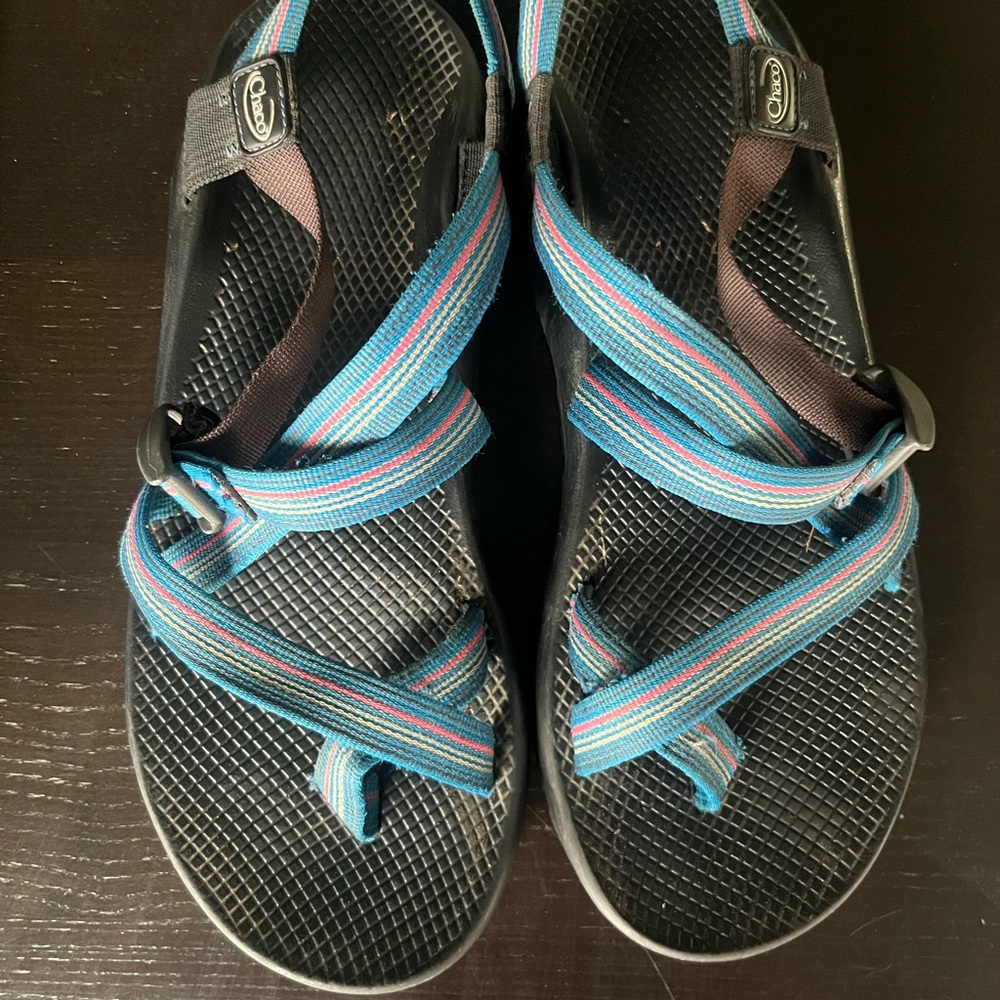 Chaco Strappy Sandals with Blue and Pink Stripes